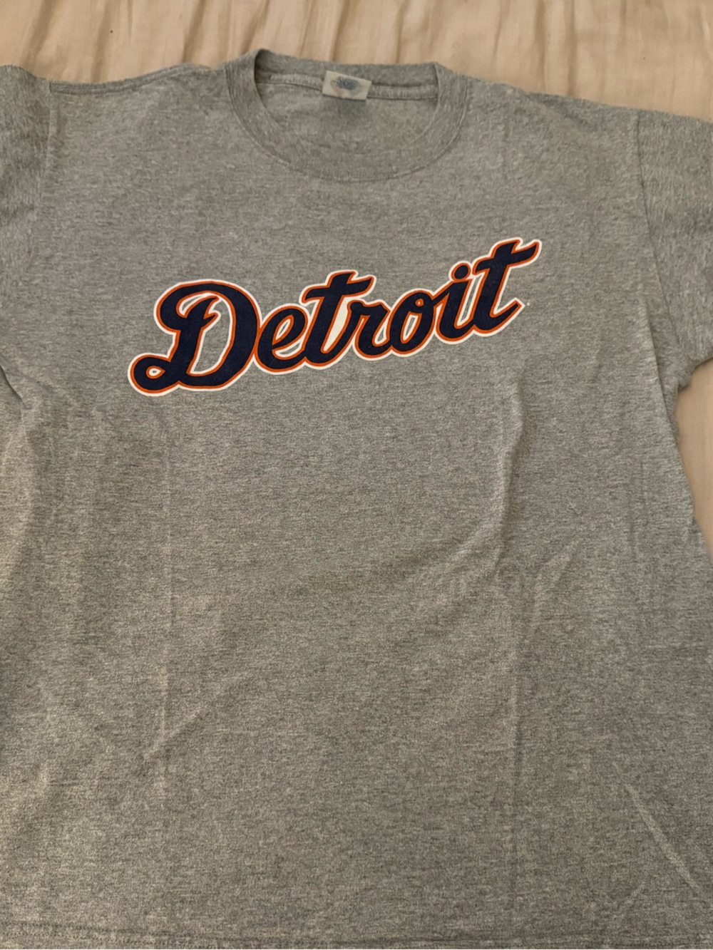 Detroit Tigers MLB baseball Script Logo Grey Men's Tee XXL